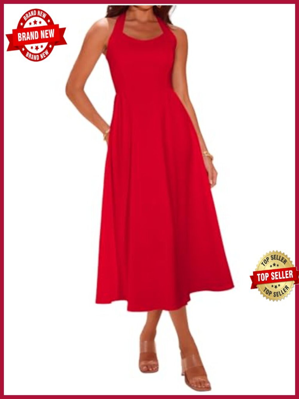 YUNDAI Flutter Sleeve Midi Dress with Pockets Tie Back Summer